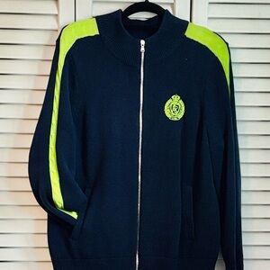 Lauren Ralph Lauren Navy and Lime Zip-Up Sweater
